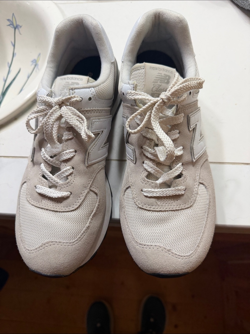 New Balance Women’s Light Beige Suede & Mesh Sneakers